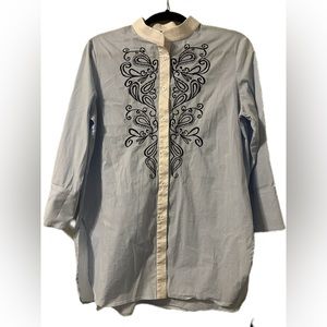 Ming Wang Blue Striped Blouse Button